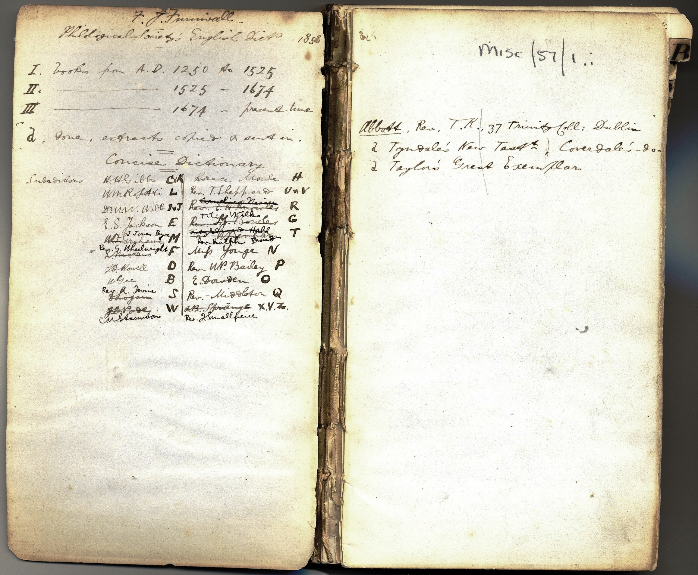 Double-page image from one of Furnivall's notebooks.